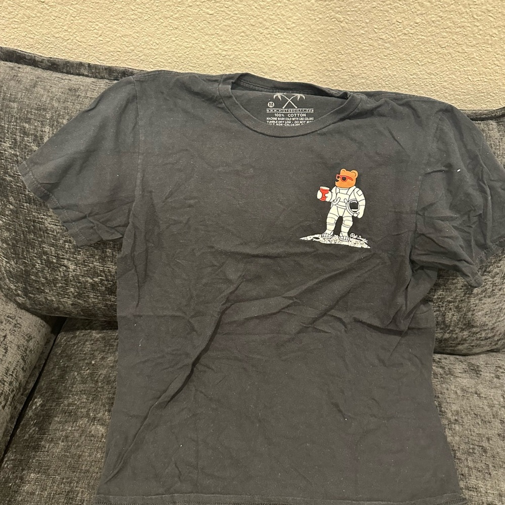 Riot Society Black Tee with Bear and Drink Graphic